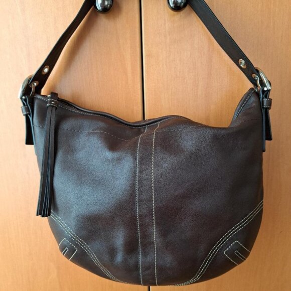 Coach Chocolate Brown Leather Hobo Shoulder Bag 8A03 - Picture 5 of 7